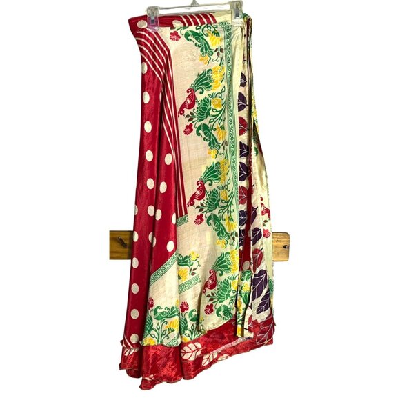 Unbranded Dresses & Skirts - Wrap Sari Skirt Red Maxi Reversible Layers Chiffon Satin Boho Gypsy Womens 1 Sz